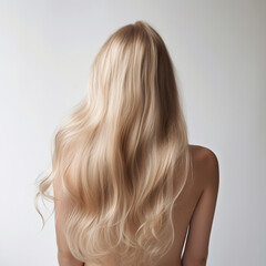 Naklejka premium Beautiful blond long hair from behind. Blond hair. Ai generated