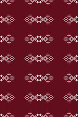 Traditional ethnic motifs ikat geometric fabric pattern cross stitch.Ikat embroidery Ethnic oriental Pixel red background. Abstract,vector,illustration. Texture,christmas,decoration,wallpaper.