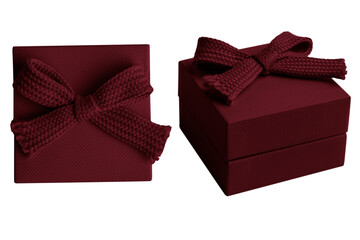 Burgundy box with a bow on an empty background. 2 options