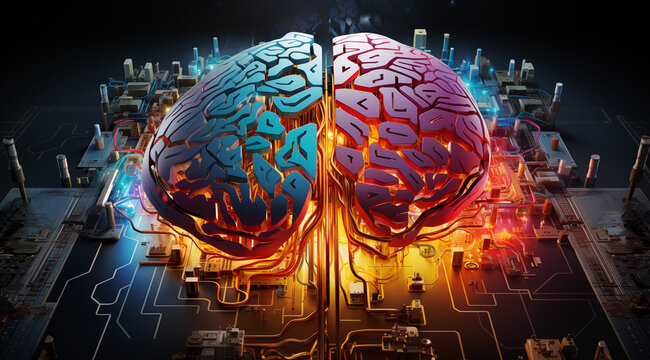 Farbenfrohes Gehirn zur Darstellung von kreativer k&uuml;nstlicher Intelligenz, psychodelisch, bunte Gedankenwelt