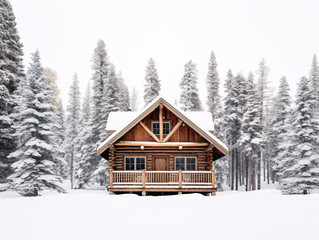 a log cabin in the snow - Powered by Adobe