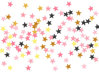 Minimal black pink gold stars magic scatter backdrop. Many stardust spangles birthday decoration particles. Baby shower stars magic texture. Sparkle symbols gift decor.