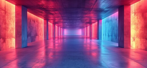 Vibrant hues of pink and blue dance upon the floor, creating an immersive art piece within the cozy indoor space