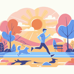 Obraz na płótnie Canvas Running man in park. Healthy lifestyle. Vector illustration in flat style