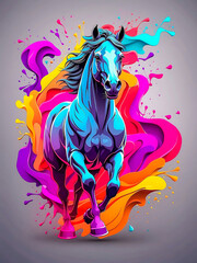 Horse on colorful background with splashes of paint. Vector illustration, art, background, color,...