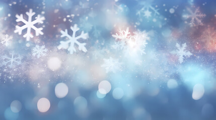 Naklejka premium Beautiful winter Christmas glowing background with falling snowflakes, winter background