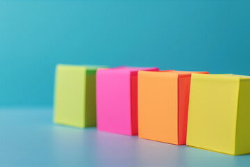 Colorful empty sticky notes isolated on copy space minimalist background, Blank note papers standing next to each,  colorful set of blank sticky notes, Web banner concept using abstract sticky notes