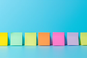 Colorful empty sticky notes isolated on copy space minimalist background, Blank note papers standing next to each,  colorful set of blank sticky notes, Web banner concept using abstract sticky notes