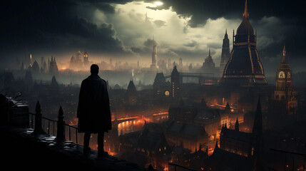 Fototapeta na wymiar dark fantasy city skyline view