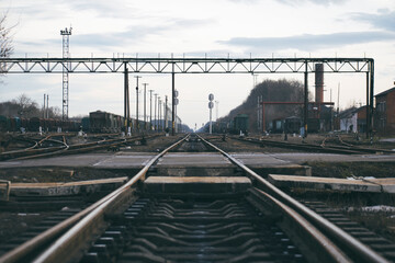 Fototapeta premium railway station. wagons at the station. railway tracks