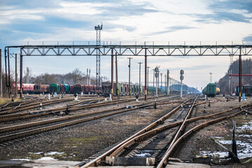 railway station. wagons at the station. railway tracks