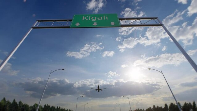 Kigali City Road Sign - Airplane Arriving To Kigali Airport Travelling To Rwanda