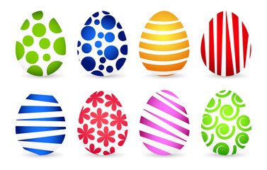 Easter eggs with an ornament on a white background, a set of icons. Colorful easter eggs, vector