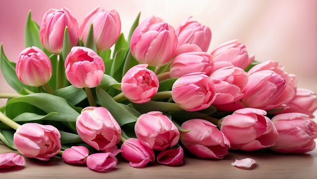 An exquisite bouquet of vibrant pink tulips, perfectly arranged as a heartfelt gift for Mother's Day.