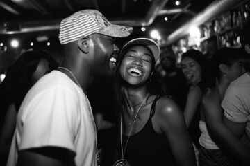 Joyful moment between two people enjoying a night out