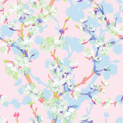 Fototapeta na wymiar Abstract pattern with sakura Cherry Blossom silhouettes for textile
