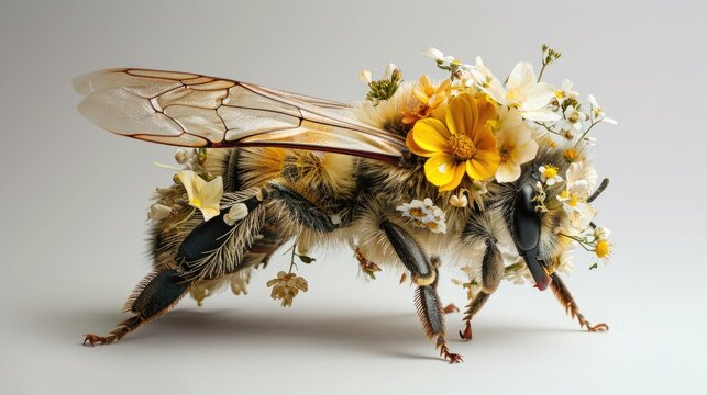 A conceptual image of a Bee made from flowers
