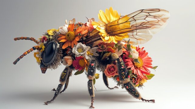 A conceptual image of a Bee made from flowers