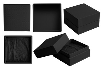 Empty black box on an empty background. Set of different options