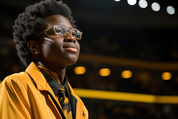 Aspiring Youngster at a Spelling Bee Championship, Evening Spotlight