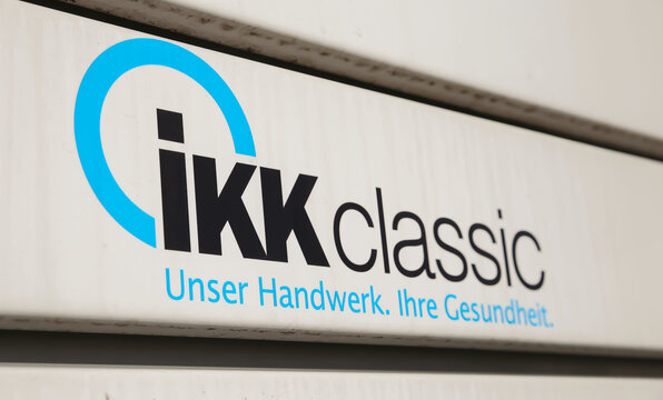Viersen, Germany  - January 28. 2024: Closeup of german health insurance IKK classic logo lettering at city office
