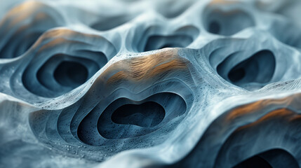 Abstract close-up of eroded rock formations with smooth curves and textures.