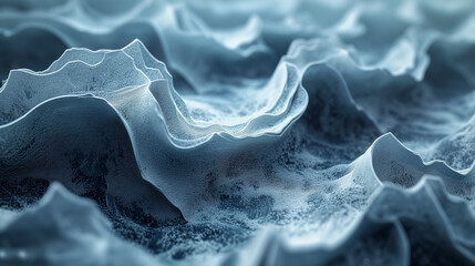 Abstract blue wavy texture resembling a tranquil sea or futuristic landscape for background use.