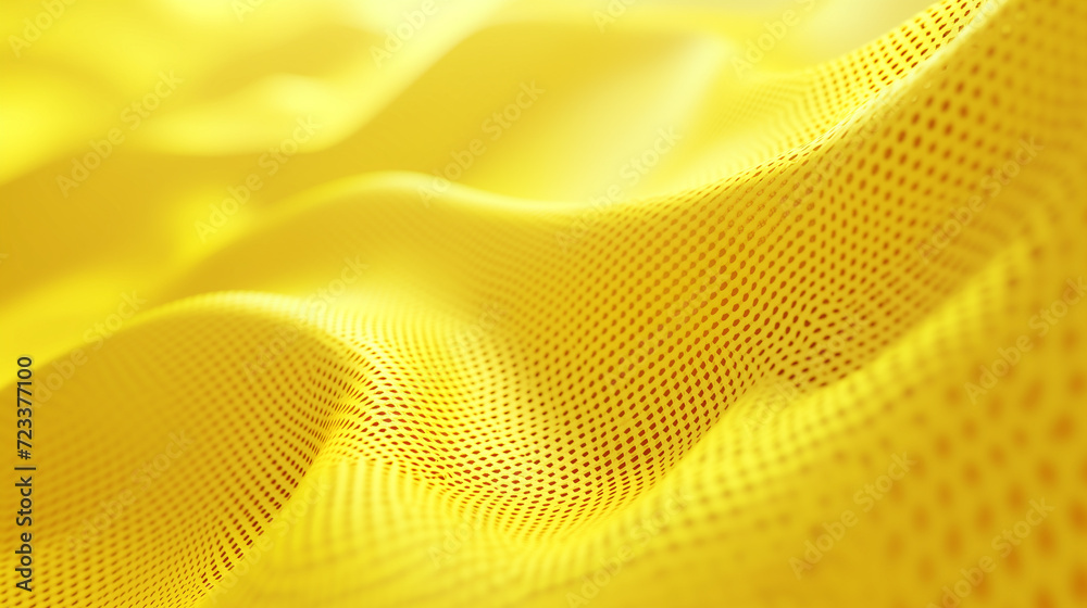 Wall mural abstract yellow wavy grid pattern background with digital wave of flowing particles, modern technolo
