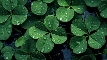 Saint Patrick's Day green clover background with room for text created with Generative AI technology