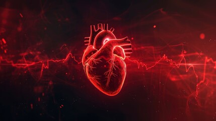 illustration of a real heart with red joints and black background with red in high resolution