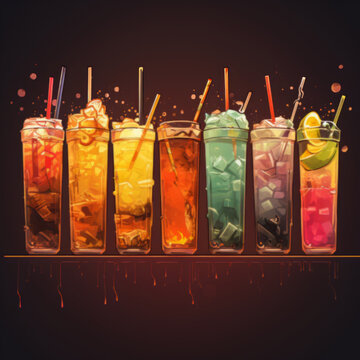 Colorful Assortment of  Refreshing Cocktails