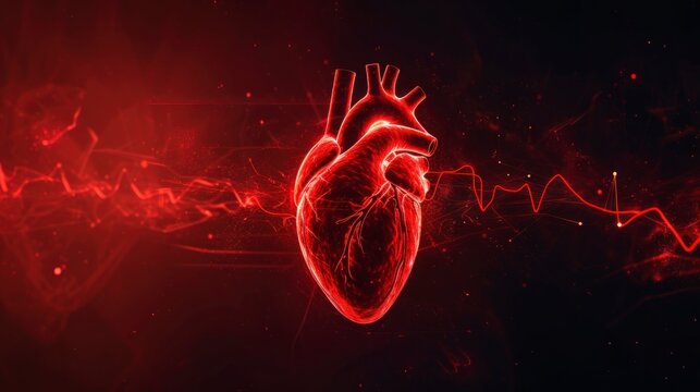 illustration of a real heart with red joints and black background with red in high resolution and quality. medicine concept