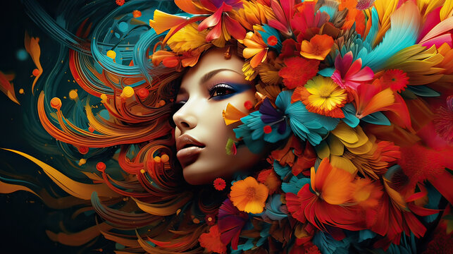 Dynamic Woman Banner Grainy Texture Unleashed Vibrant Harmony Background Ai Generative