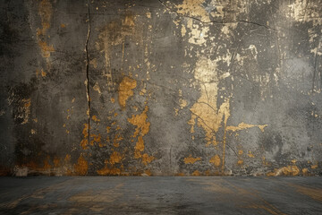 Aged Grungy Wall With Yellow Paint Peeling - obrazy, fototapety, plakaty