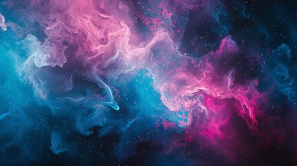 Fototapeta premium A vibrant magenta nebula bursts with color in the vastness of the purple-hued universe, a breathtaking sight in the endless expanse of space
