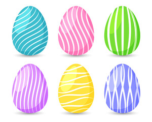 Easter eggs with an ornament on a white background, a set of icons. Colorful easter eggs, vector