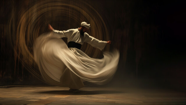 Sufi whirling dance, copy space, 16:9