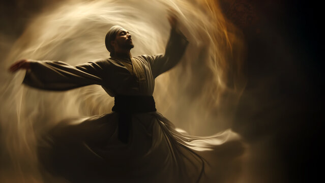 Sufi whirling dance, copy space, 16:9