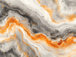 Orange and Grey Marble Effect Fluid Art. Abstract acrylic pour painting with dynamic swirls. Design for luxury wallpaper or creative background.

