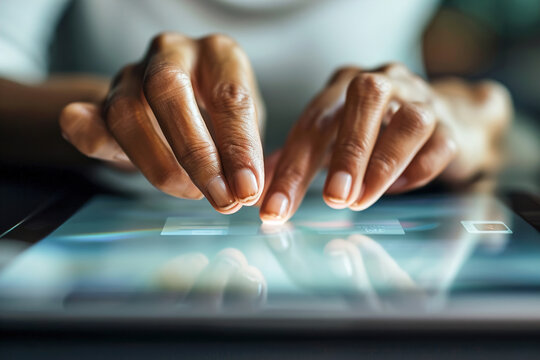 Close-ups of hands adjusting accessibility settings on devices.