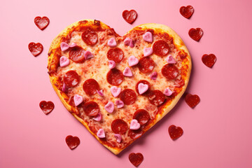 Heart Shaped Pizza on Pink Background