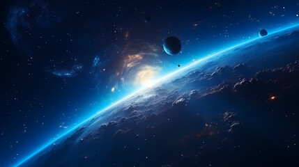 Obraz premium Earth in the cosmic sky, abstract space background of a planet in the universe