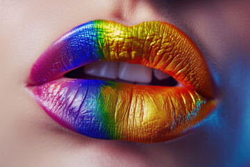 Fototapeta premium Close-up of Womans Lips With Multicolored Lipstick