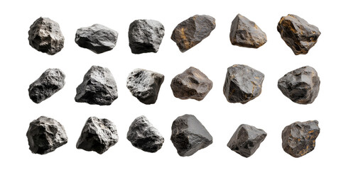 Set of Diverse Large Rock Stones, Isolated on Transparent Background, PNG