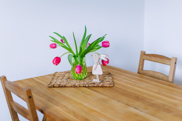 Easter decor and vase with tulips