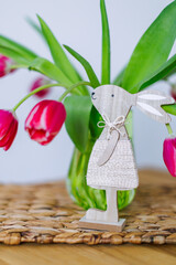 Easter decor and vase with tulips