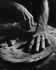 Hands of a potter, creating an earthen jar. Hands of a potter shaping clay, conveying the meticulous process of creating pottery. 