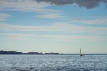 Obraz premium beautiful bruny island at dawn with pink clouds and the ocean below in australia