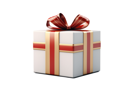 An isolated gift with red ribbon on a transparent background. PNG banner illustration. Post-processed generative AI
