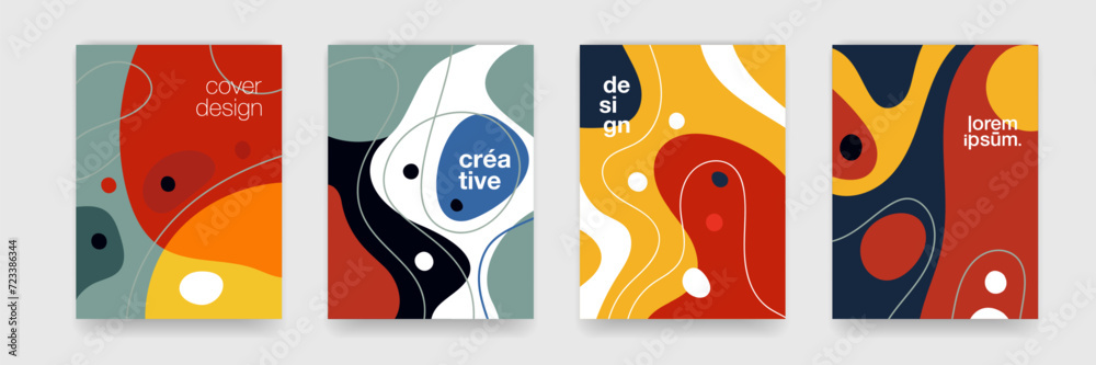 Poster Abstract pattern texture book brochure poster cover gradient template vector set. Retro colors palette abstract organic pattern background